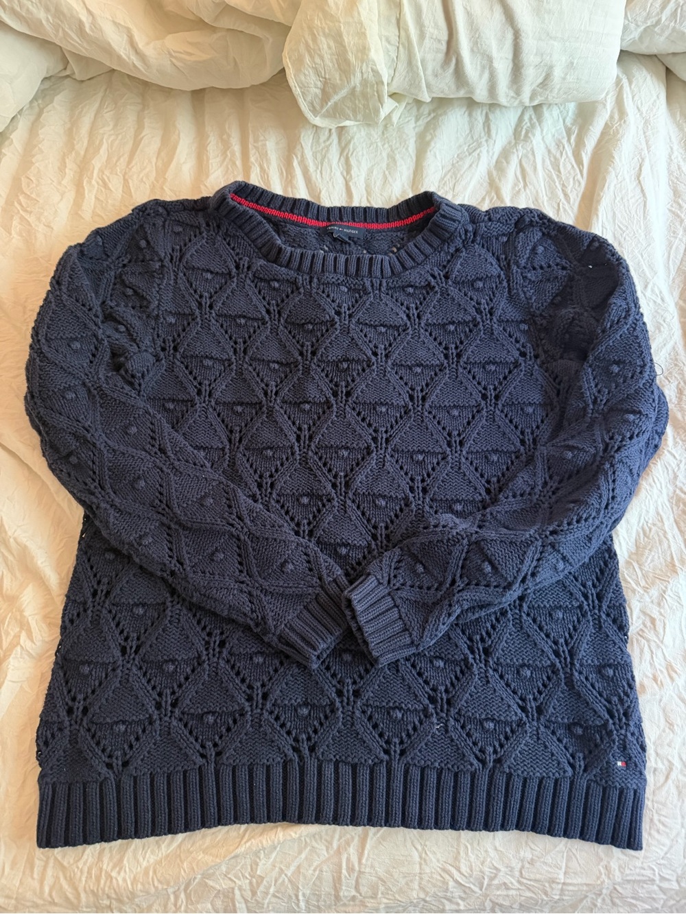 Vintage Tommy Hilfiger Navy Textured Knit Sweater - Classic Crewneck